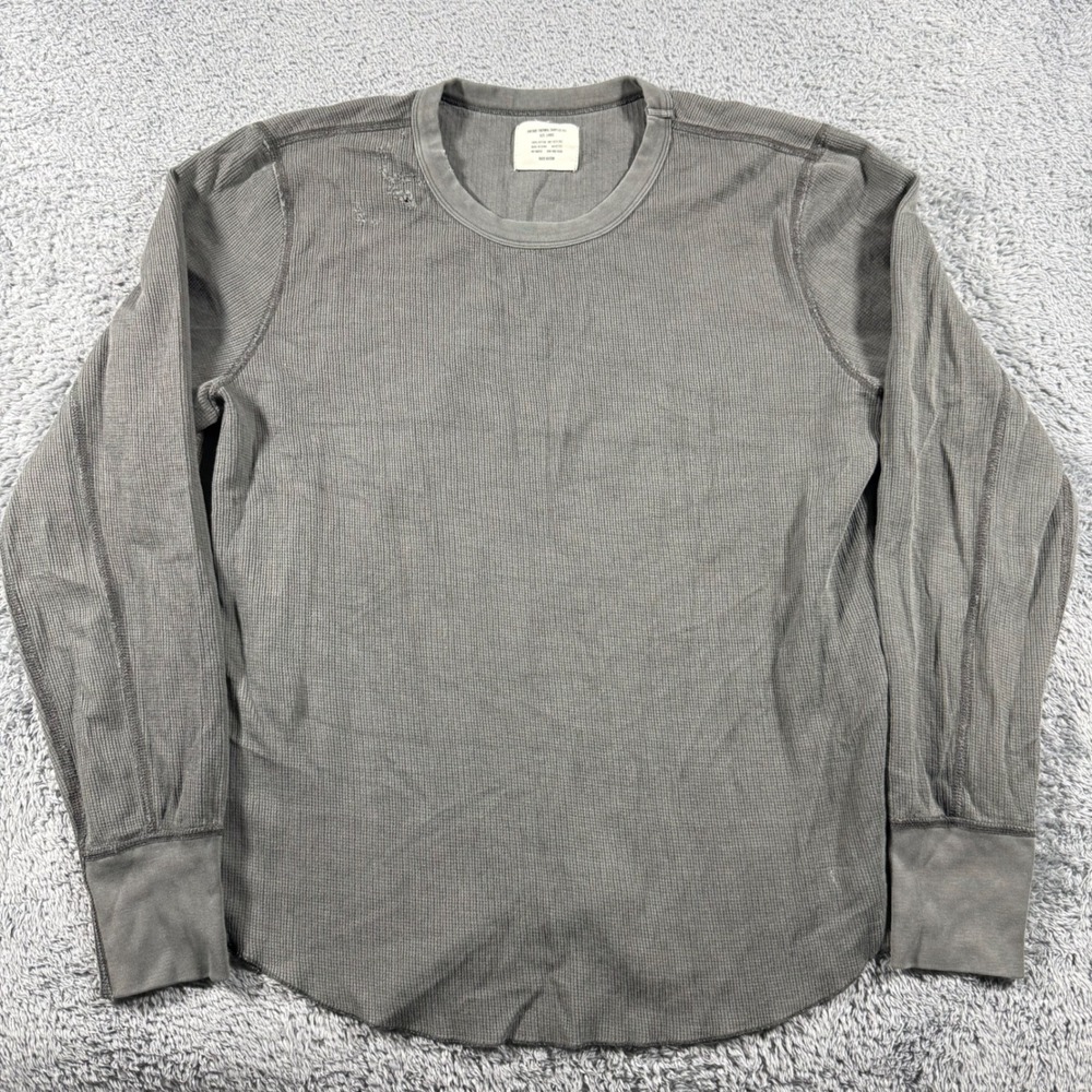 Buck Mason Vintage Thermal Surplus Tee Mens Large Grey Long Sleeve Waffle Knit